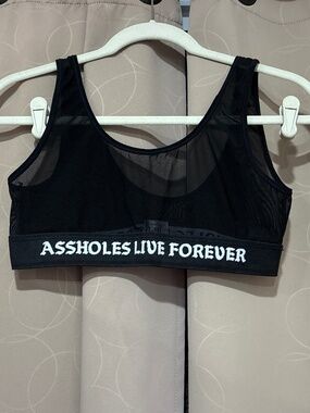 Assholes Live Forever Black Sheer Bra. NWOT.